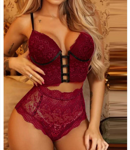 2pc Green Lace Cami Top & High Waist Underwear Bra Sets Luxurious Weddings