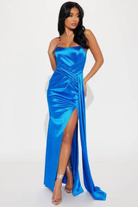 Gianna Glitter Satin Maxi Dress - Hot Pink Dresses Luxurious Weddings