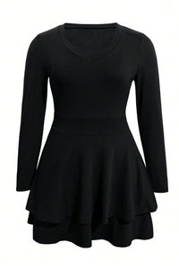 Plus Size Layered V-Neck Long Sleeve Mini Dress Mini Dress Luxurious Weddings