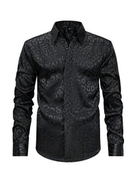 Men's Full Size Leopard Button Down Satin Shirt Plus Size mens shirts Luxurious Weddings