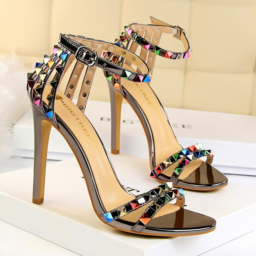 Super high heel color belt sandal heel Luxurious Weddings