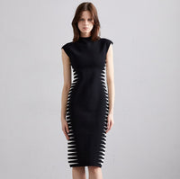 White contrast zebra print half-high collar Bandage dress Dress Luxurious Weddings