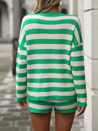 Striped Round Neck Top and Shorts Sweater Set Matching Sets Luxurious Weddings