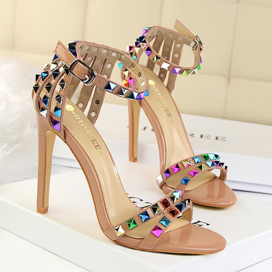 Super high heel color belt sandal heel Luxurious Weddings
