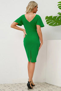 Slit Round Neck Flutter Sleeve Dress Sleeve dress Luxurious Weddings