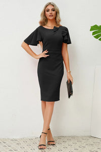 Slit Round Neck Flutter Sleeve Dress Sleeve dress Luxurious Weddings
