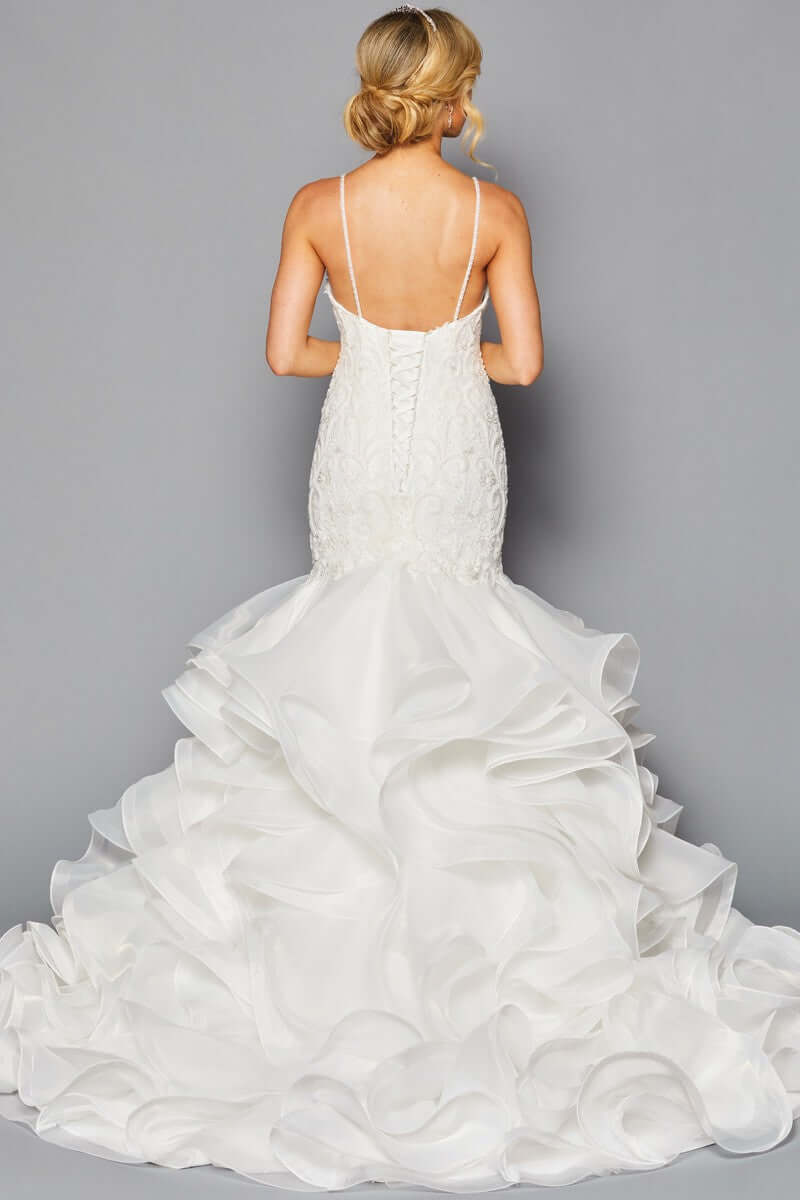 Spaghetti Strap V-Neck Sheer Sequin Gown Wedding Dress Luxurious Weddings