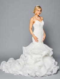 Spaghetti Strap V-Neck Sheer Sequin Gown Wedding Dress Luxurious Weddings