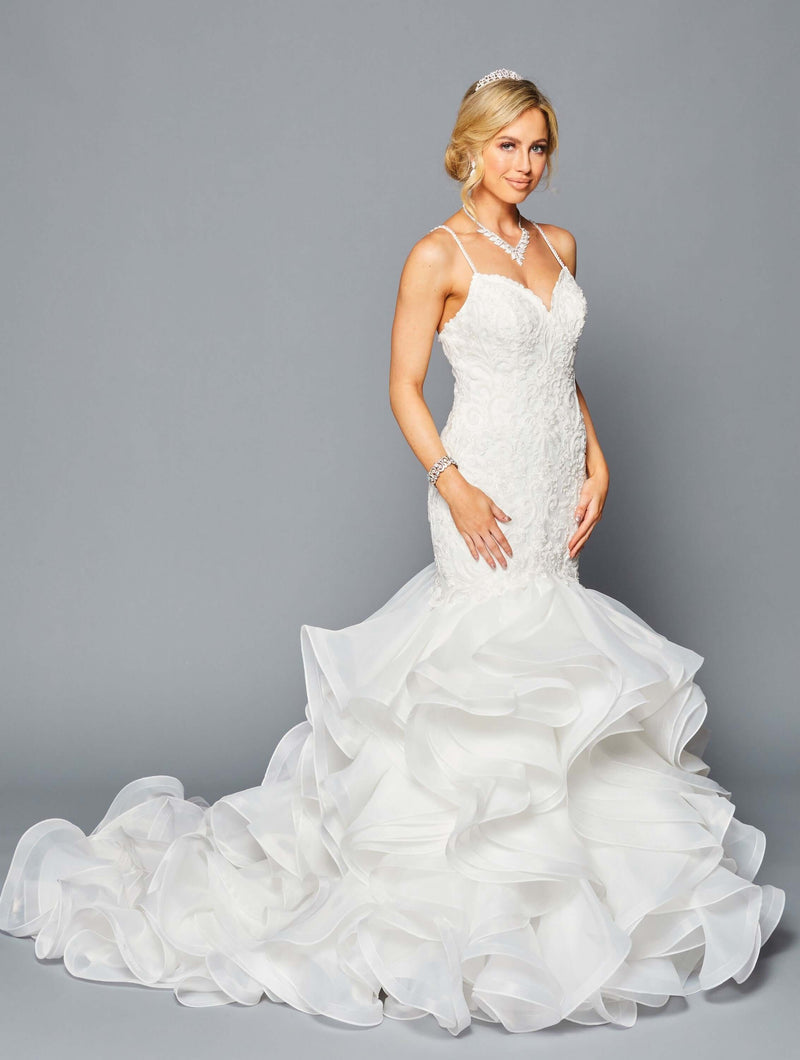 Spaghetti Strap V-Neck Sheer Sequin Gown Wedding Dress Luxurious Weddings