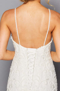 Spaghetti Strap V-Neck Sheer Sequin Gown Wedding Dress Luxurious Weddings