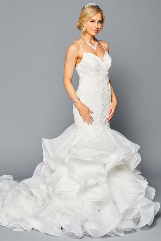 Spaghetti Strap V-Neck Sheer Sequin Gown Wedding Dress Luxurious Weddings