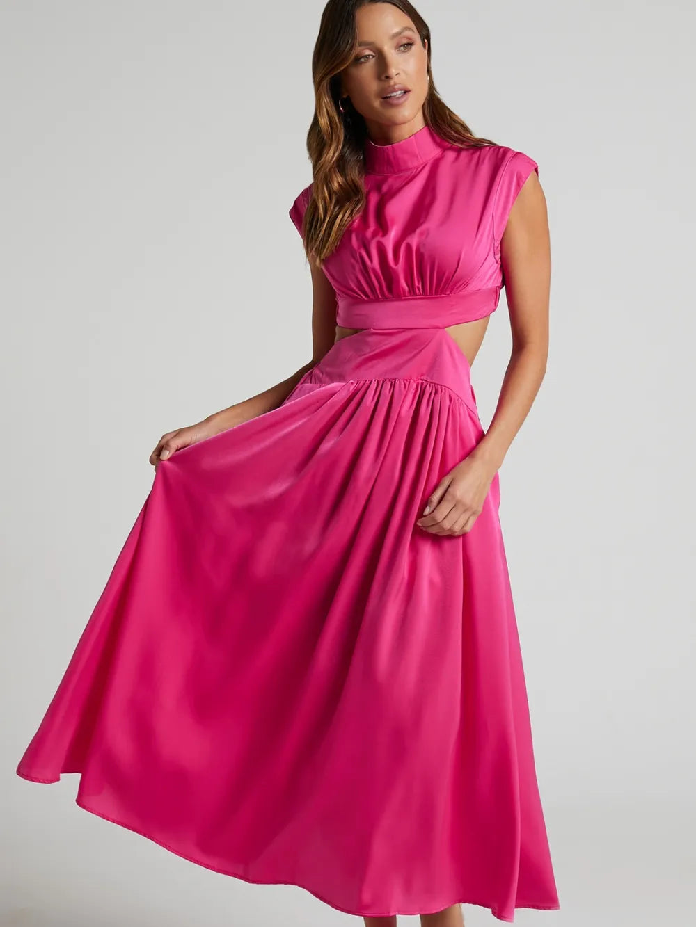 Cutout Mock Neck Sleeveless Ruched Dress Sleeveless dress Luxurious Weddings
