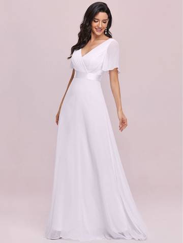 Ruched Bodice Ribbon Waist Chiffon Wedding Dress Wedding Dresses Luxurious Weddings