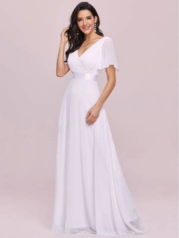 Ruched Bodice Ribbon Waist Chiffon Wedding Dress Wedding Dresses Luxurious Weddings