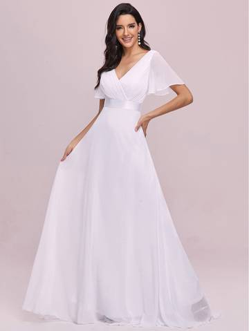 Ruched Bodice Ribbon Waist Chiffon Wedding Dress Wedding Dresses Luxurious Weddings