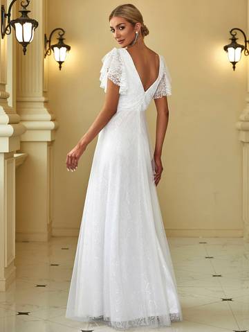 Emily Ruffle Lace Trim Backless Wedding Dress Wedding Dresses Luxurious Weddings