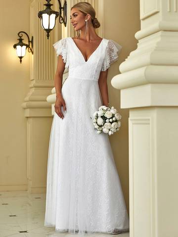 Emily Ruffle Lace Trim Backless Wedding Dress Wedding Dresses Luxurious Weddings