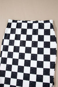 White Checkered Print Side Slit High Waist Midi Skirt Bottoms/Skirts & Petticoat Luxurious Weddings