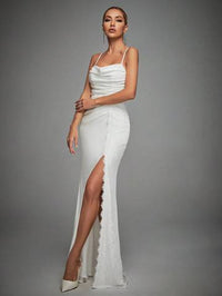 Lace Trim Ruched Split Thigh Cami Dress Wedding Dresses Luxurious Weddings