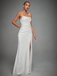 Lace Trim Ruched Split Thigh Cami Dress Wedding Dresses Luxurious Weddings
