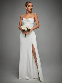 Lace Trim Ruched Split Thigh Cami Dress Wedding Dresses Luxurious Weddings