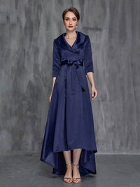 Shawl Collar High Low Hem Belted Mother of the Bride Dress Mother of the Bride Dresses Luxurious Weddings