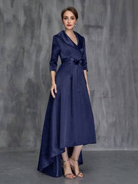 Shawl Collar High Low Hem Belted Mother of the Bride Dress Mother of the Bride Dresses Luxurious Weddings