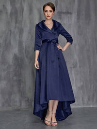 Shawl Collar High Low Hem Belted Mother of the Bride Dress Mother of the Bride Dresses Luxurious Weddings