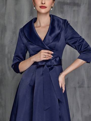 Shawl Collar High Low Hem Belted Mother of the Bride Dress Mother of the Bride Dresses Luxurious Weddings