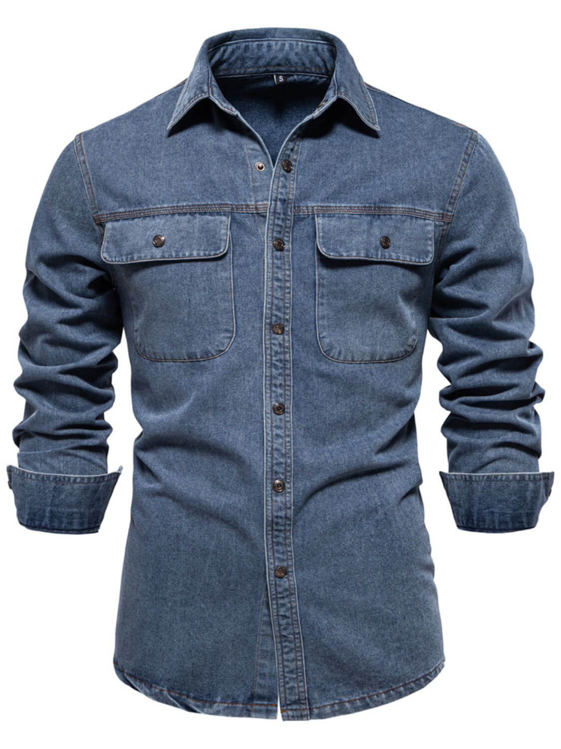 Men's Collared Neck Denim Shirt with Chest Pockets Men's Shirts Luxurious Weddings