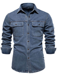 Men's Collared Neck Denim Shirt with Chest Pockets Men's Shirts Luxurious Weddings