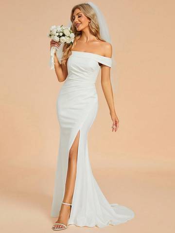 Sexy Off-Shoulder High Slit Mermaid Wedding Dress Wedding Dresses Luxurious Weddings