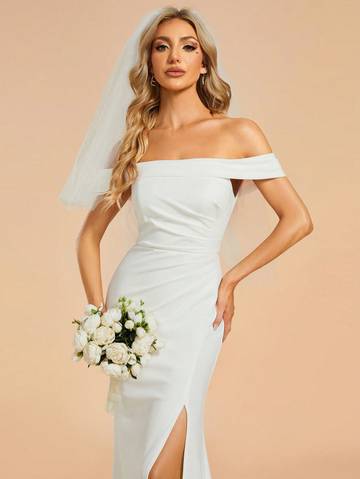 Sexy Off-Shoulder High Slit Mermaid Wedding Dress Wedding Dresses Luxurious Weddings
