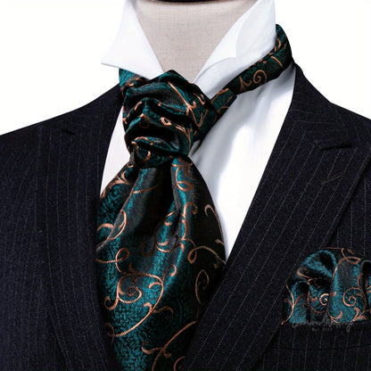 Silver Paisley Ascot Tie - Elegant Gatsby Wedding Accessory Tie Set Luxurious Weddings
