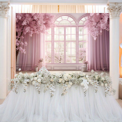 Wedding Backdrop - Pink Floral Vinyl Banner for Photos, Bridal Shower, Cake Table Photography Backdrop Luxurious Weddings