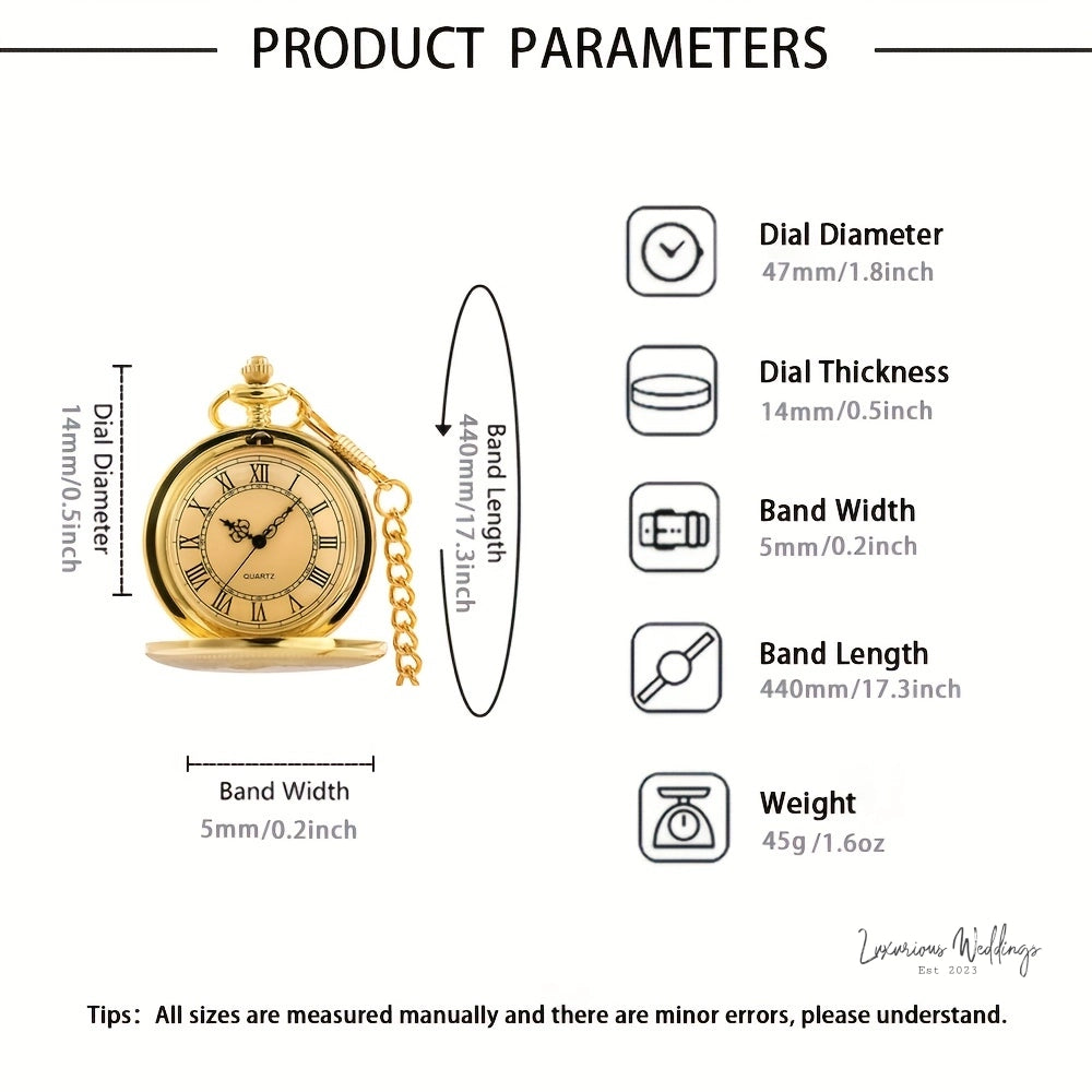 Vintage Pocket Watch - Zinc Alloy Case, Quartz Movement, Waterproof Pocket Watch Luxurious Weddings