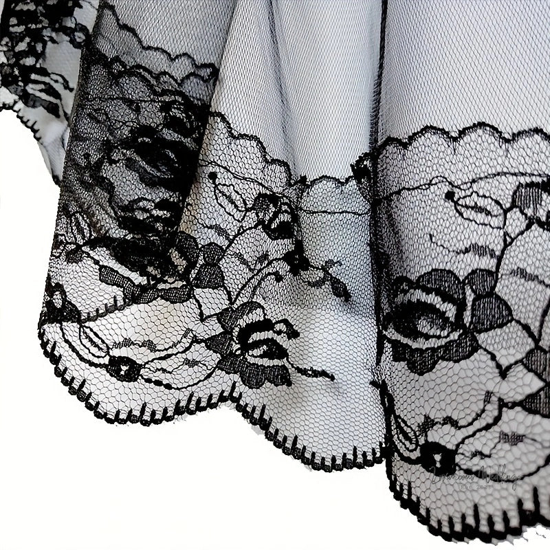 Black Bridal Wedding Veil - Floral Edge, Cathedral Length with Comb Veil Luxurious Weddings