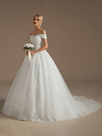 Elegant Appliqué Boat Neck Wedding Dress Wedding Dresses Luxurious Weddings