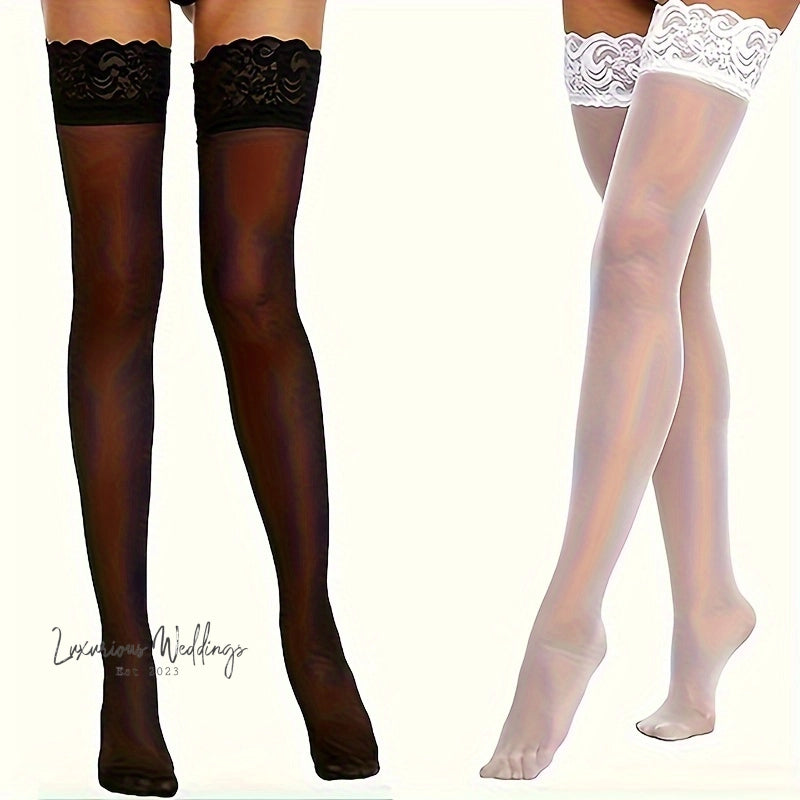 2 Pairs Lace Trim Thigh High Stockings Thigh-High Stockings Luxurious Weddings