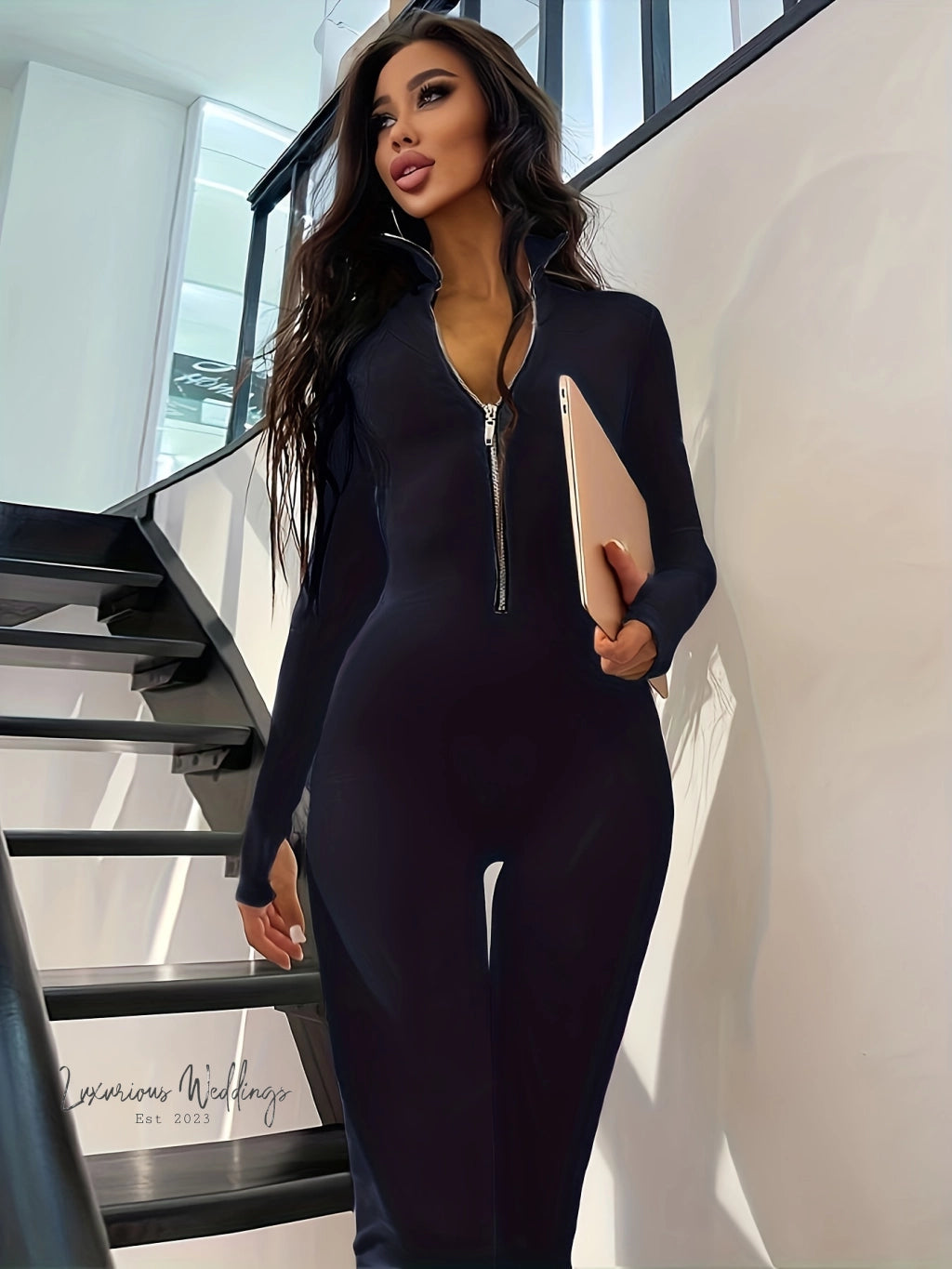 Zip-Up Jumpsuit for Women - Slim Fit, Unitard Honeymoon Costumes Luxurious Weddings