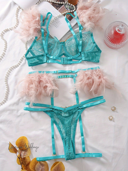 Floral Lace Lingerie Set Bra set Luxurious Weddings