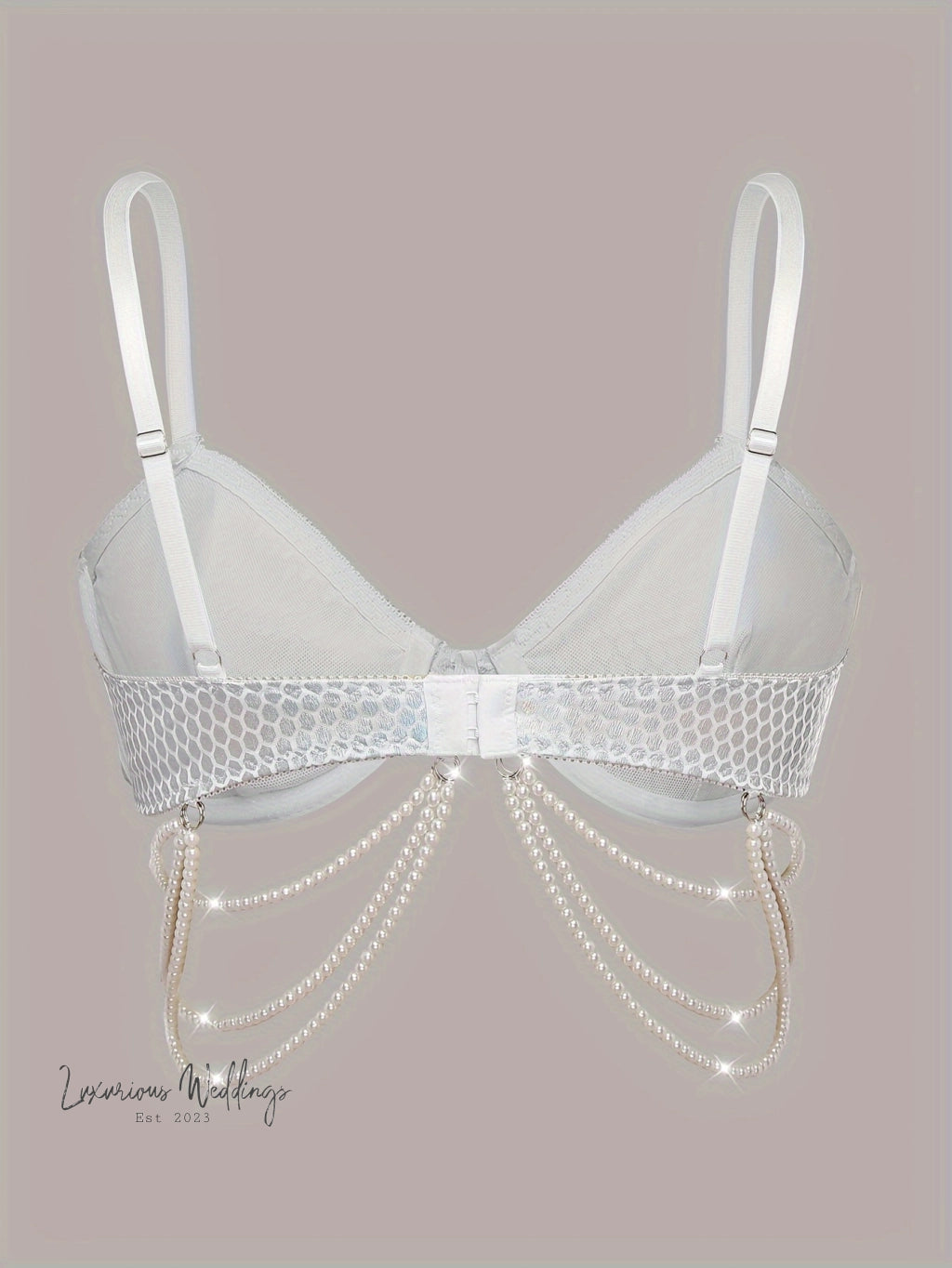 Shiny Geo Pattern Bra with Faux Pearl Chain Sequin bra Luxurious Weddings