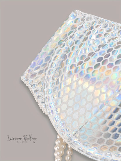 Shiny Geo Pattern Bra with Faux Pearl Chain Sequin bra Luxurious Weddings