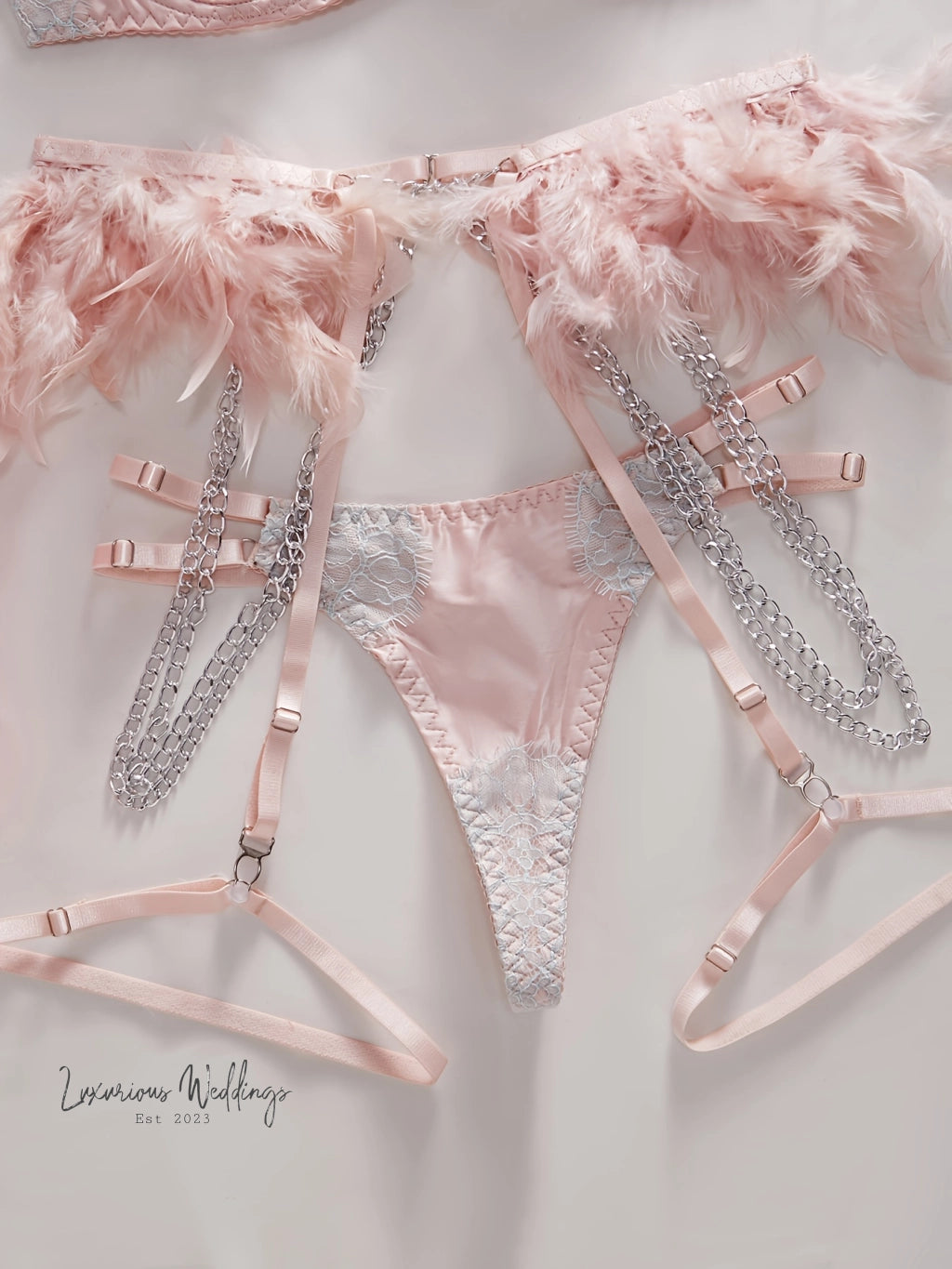 3PC: Feather Lingerie Set bridal lingerie Luxurious Weddings