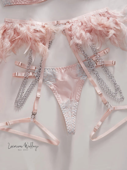 3PC: Feather Lingerie Set bridal lingerie Luxurious Weddings