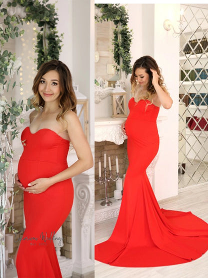 Sexy Strapless Black Maxi Dress - Red Women's Evening Gown Formal dress Luxurious Weddings