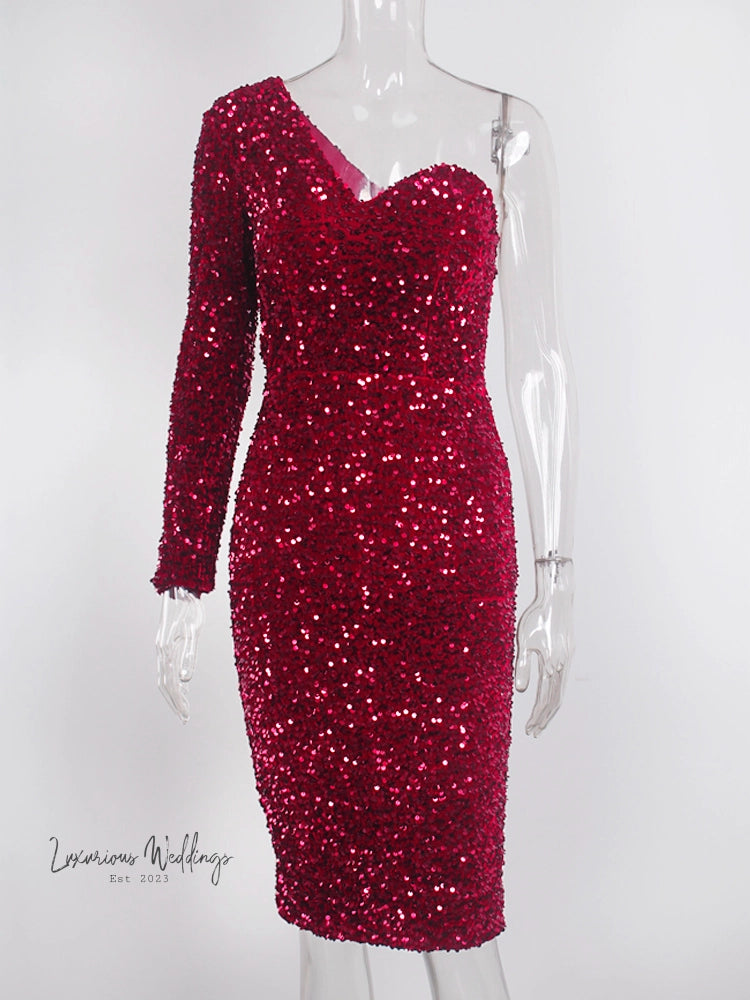 Sequined One Shoulder Midi Dress Midi Dress Luxurious Weddings