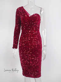 Sequined One Shoulder Midi Dress Midi Dress Luxurious Weddings