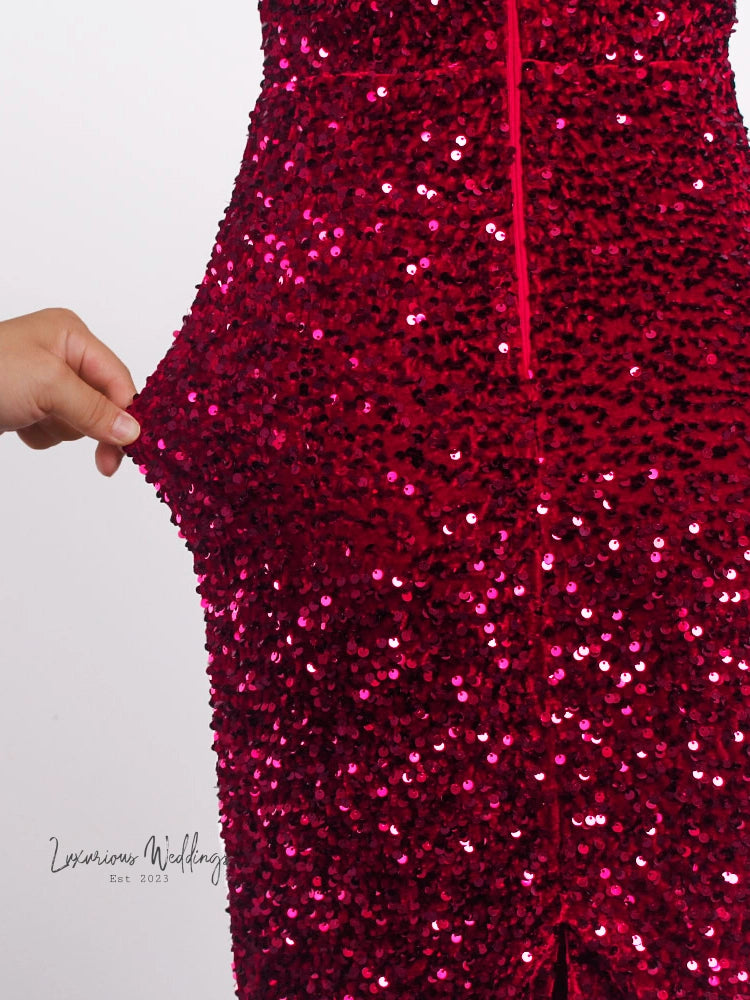 Sequined One Shoulder Midi Dress Midi Dress Luxurious Weddings