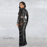 Sexy Rhinestone Mesh Maxi Party Dress Maxi Dress Luxurious Weddings